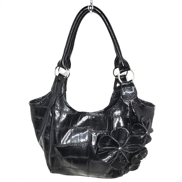 `P25701 Black Vinyl Purse with silver Hardwear - Picture 1 of 5